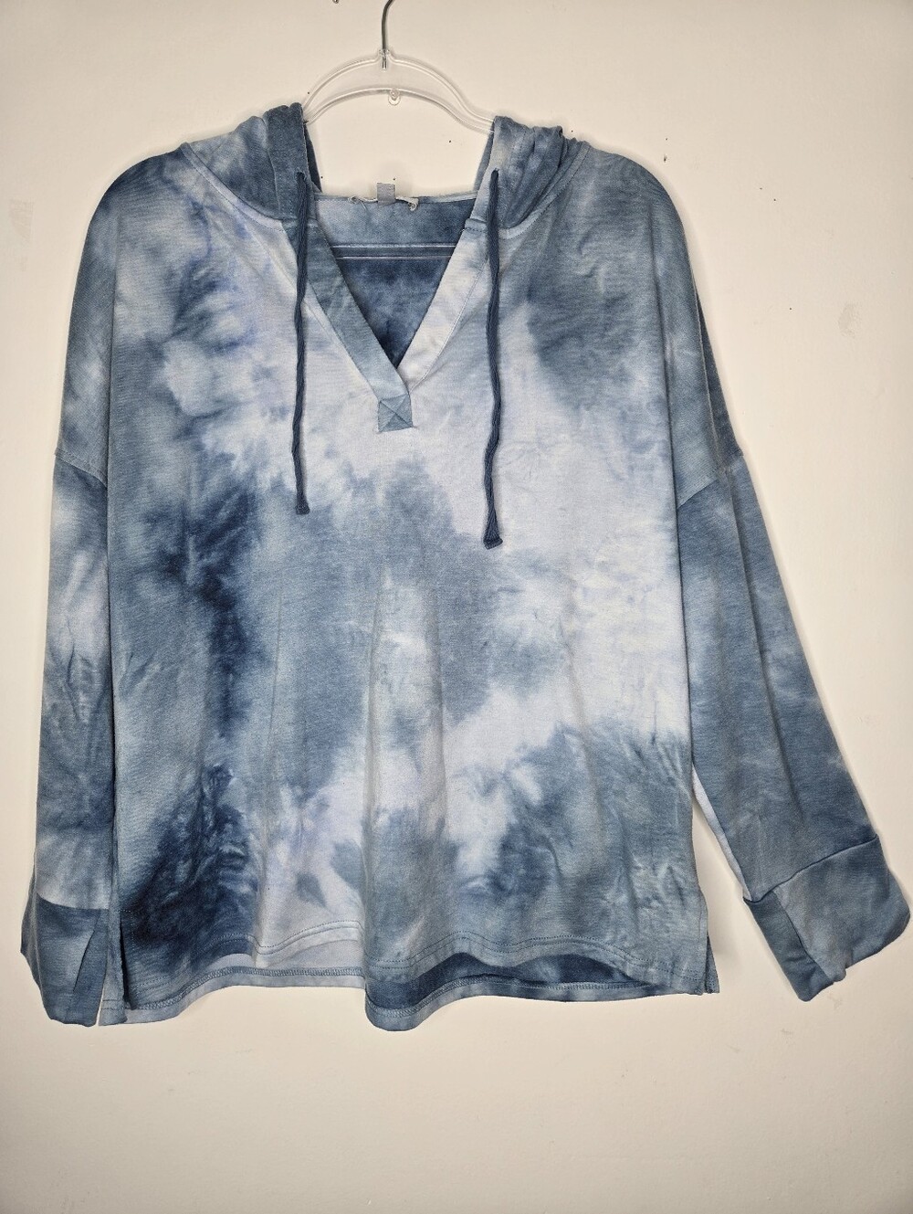 Floral & Ivy Cloud Tie Dye Pullover Hoodie Top Size XL Blue Thumb Hole Sleeves